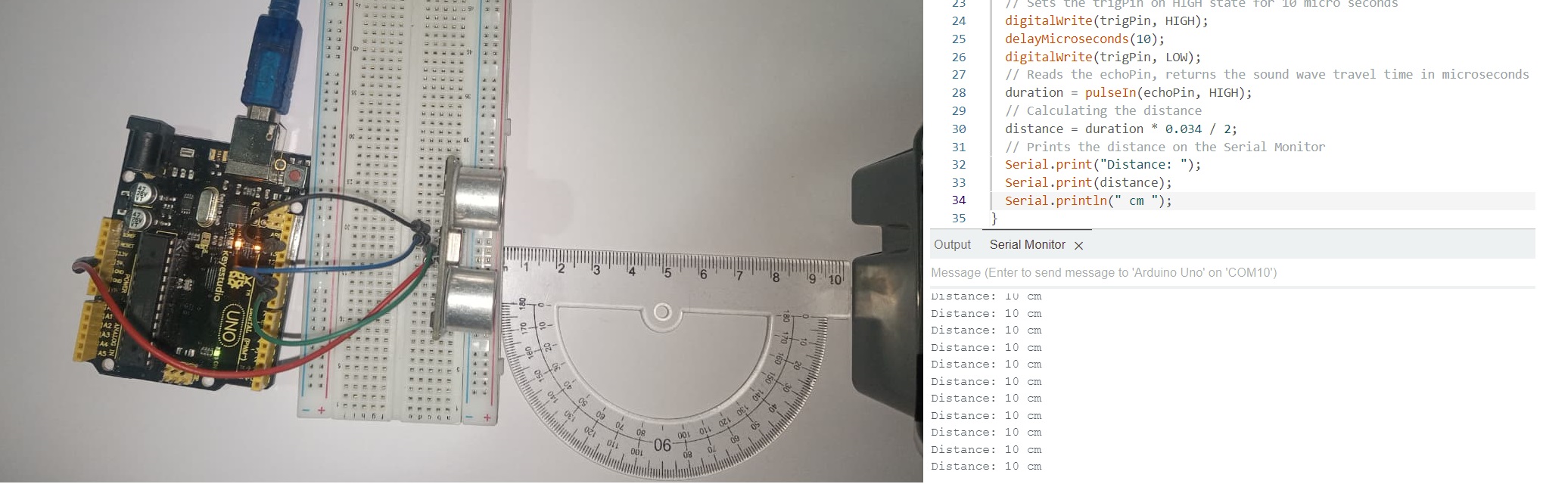 Exemplo de medição com o HC‑SR04